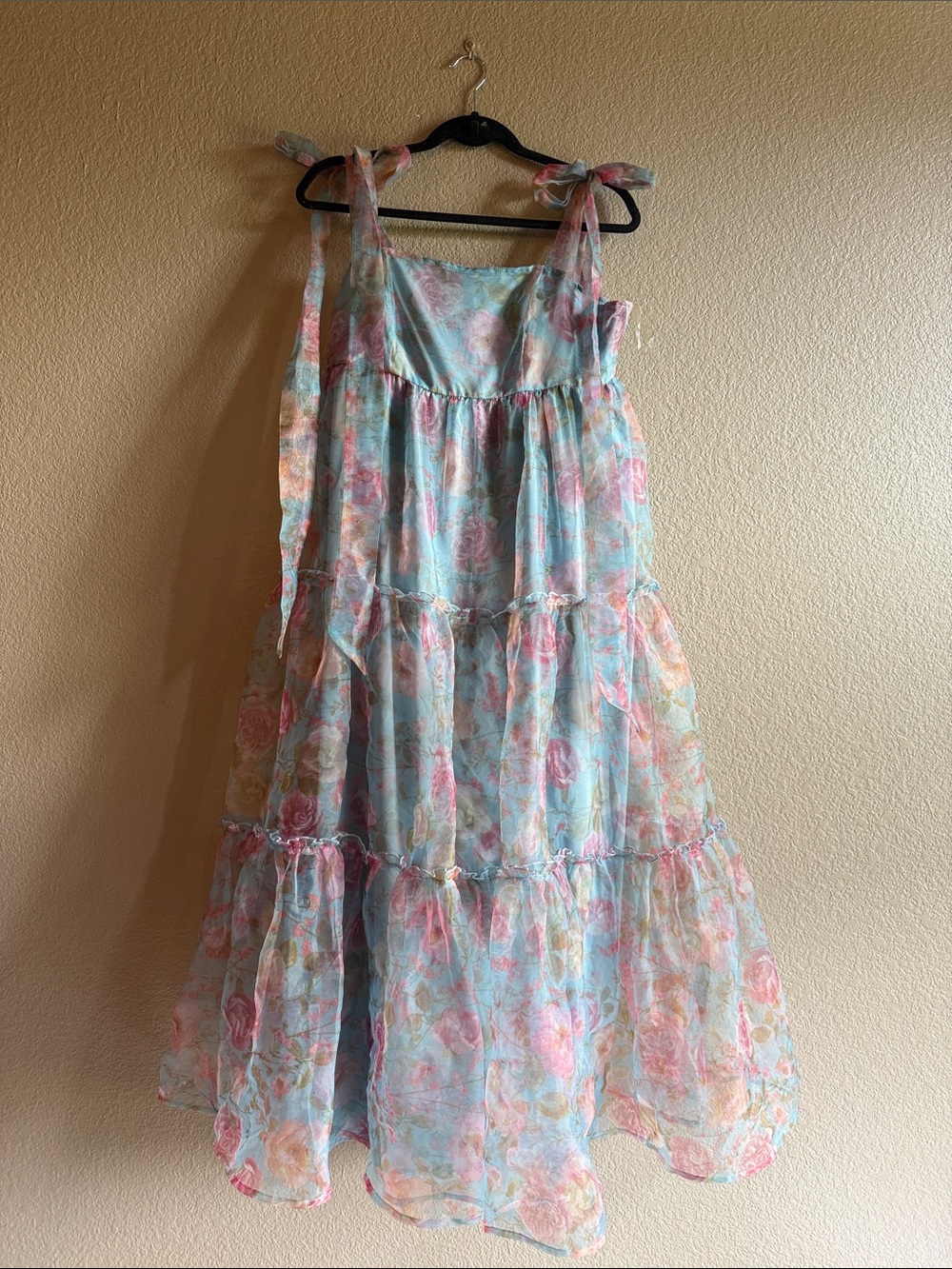 Listicle Sheer Floral Tiered Midi Dress - Picture 2 of 4